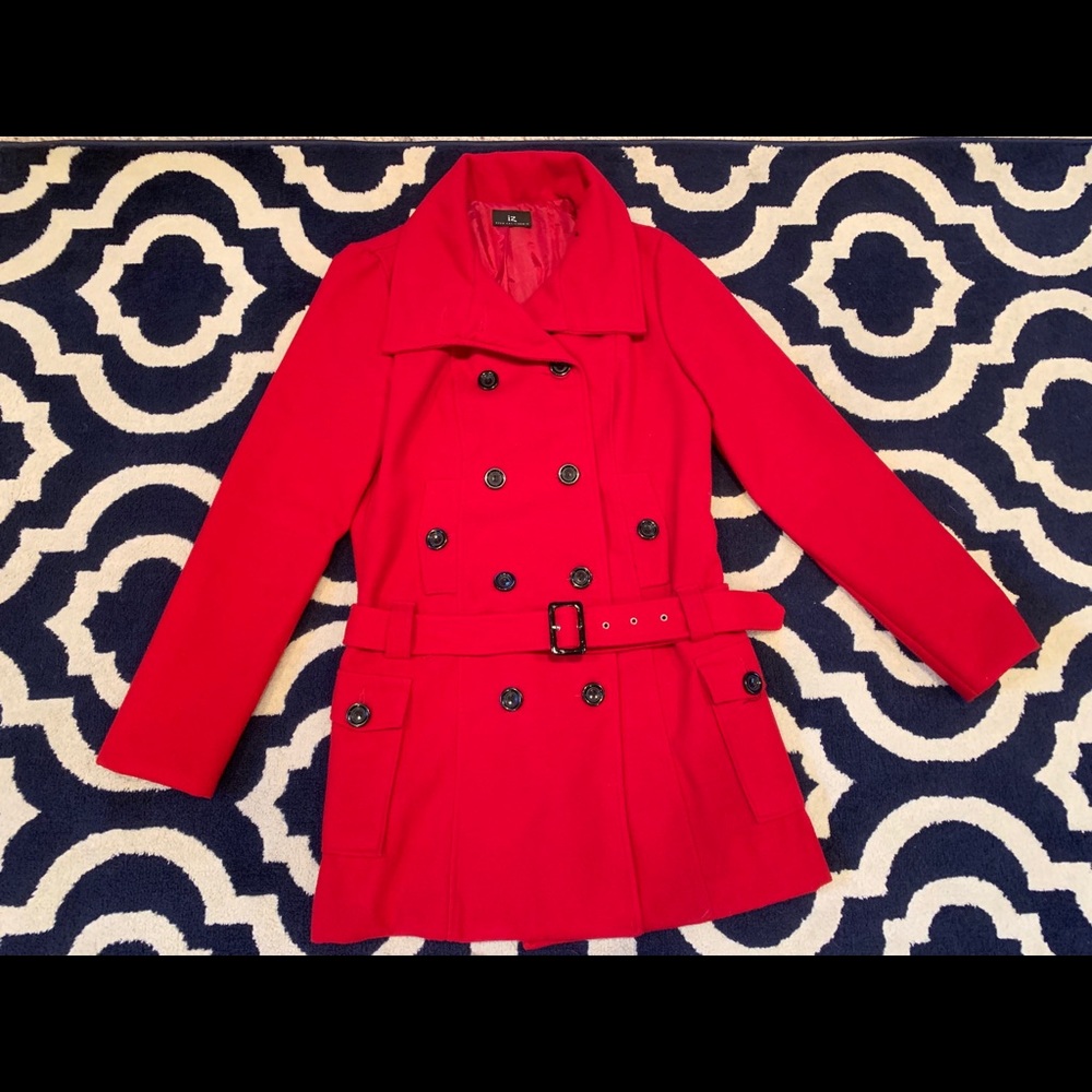 Christmas Red Winter Belted Pea Coat